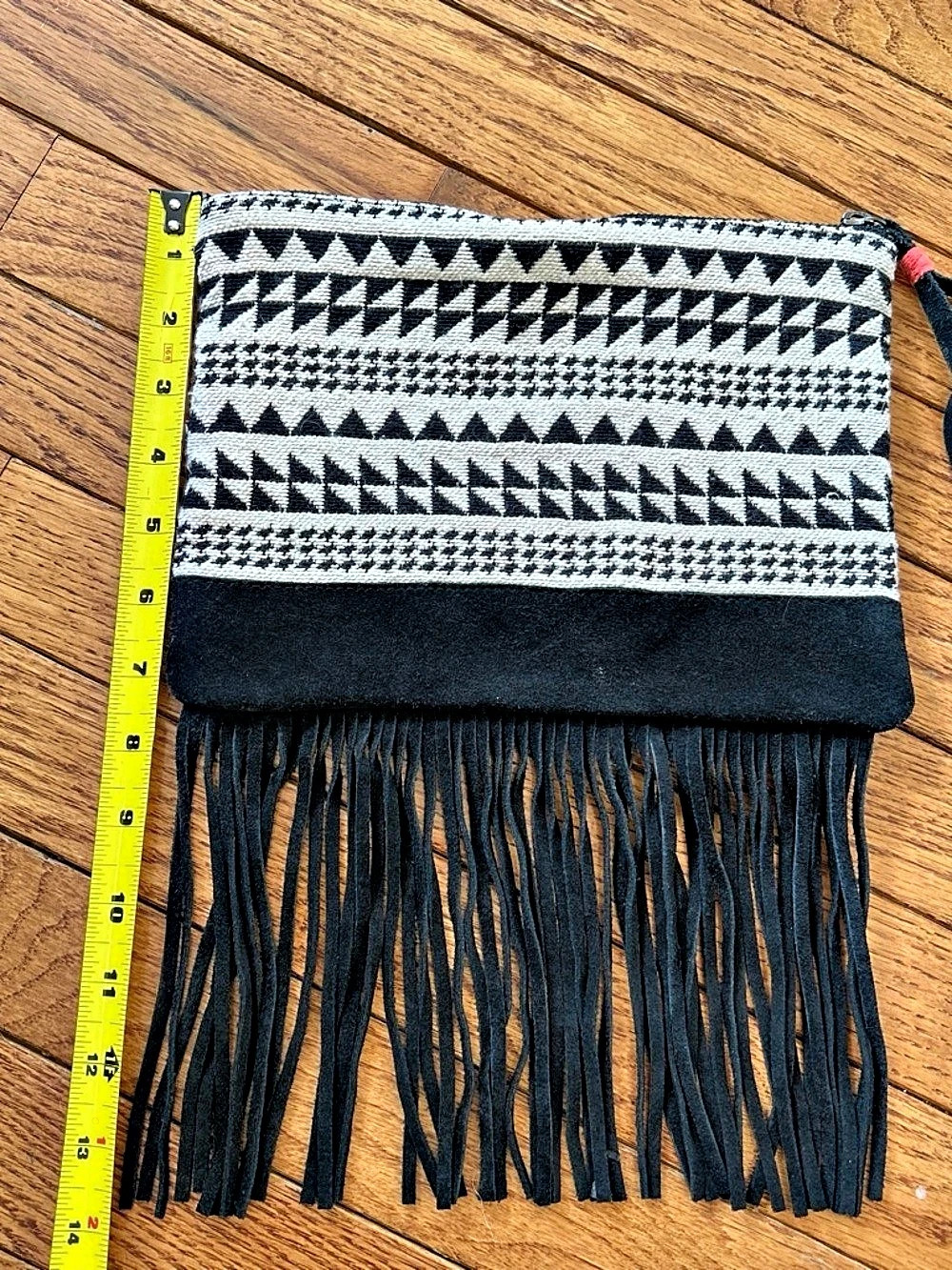 American Eagle Outfitters Black and Cream Fringe Clutch